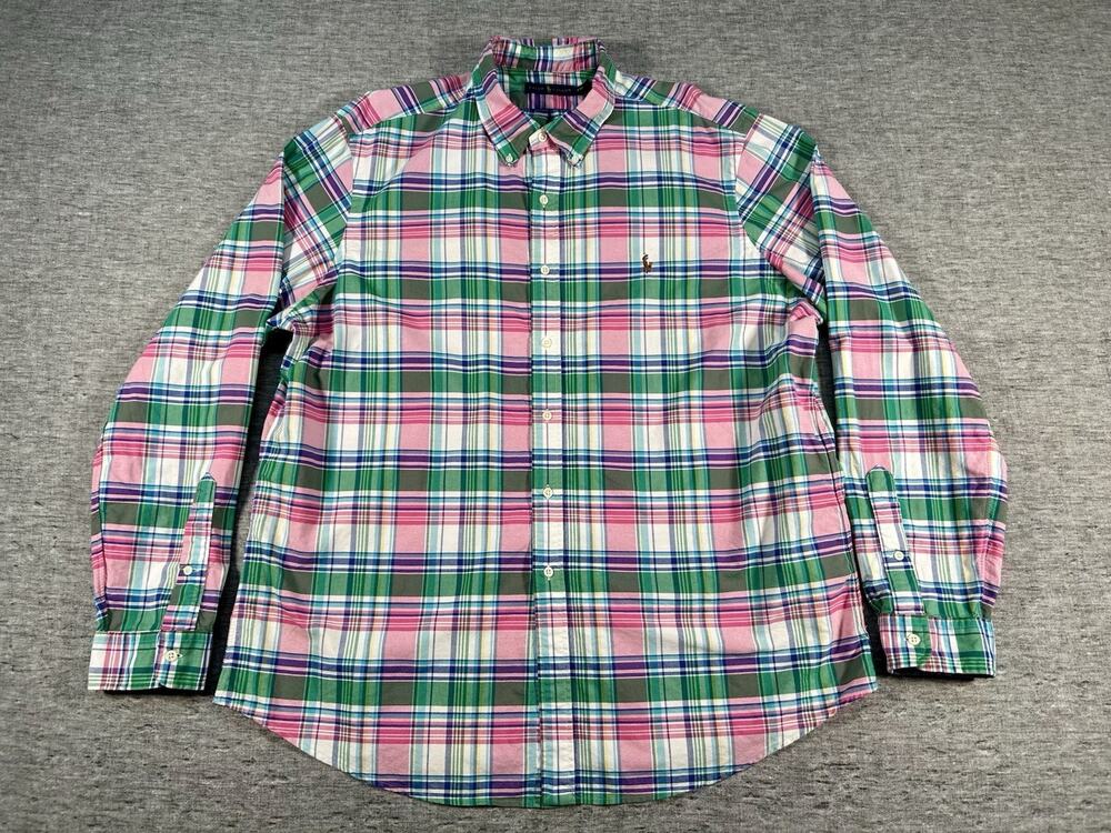 Ralph Lauren Shirt Mens XXL Plaid Cotton Long Sleeve Button Up Preppy Classic